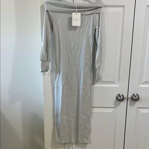 Elan Light Gray Off-Shoulder Ribbed Maxi Dress